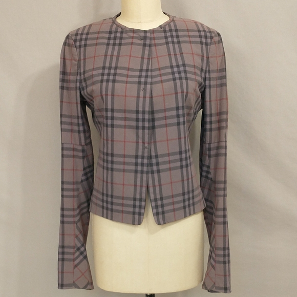Vintage Burberry Blazer Short Jacket Mauve Plaid Women's Candock Cotton Italy 42